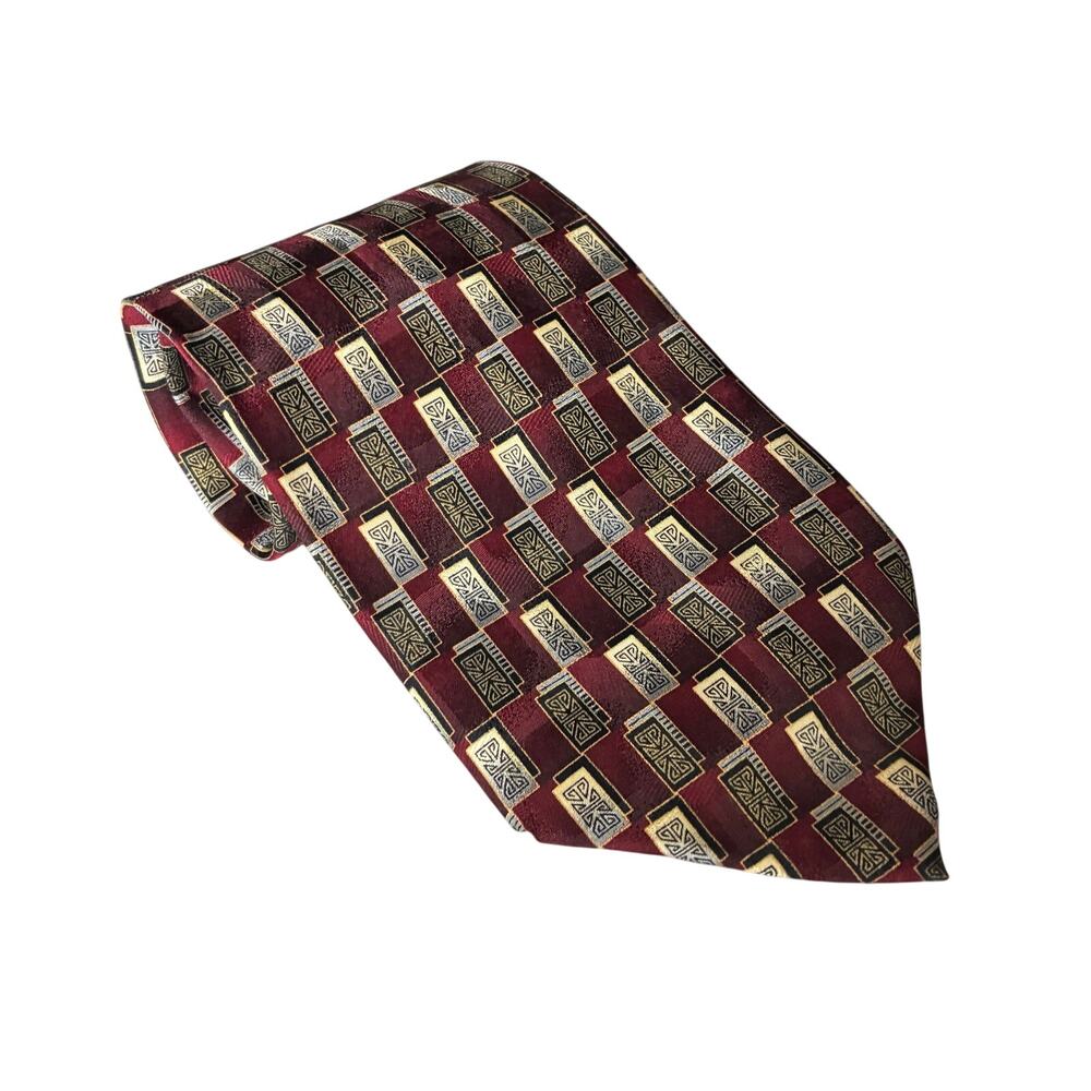 Valerio Garati 100% Pure Silk Geometric Rectangle Medallions Business Career